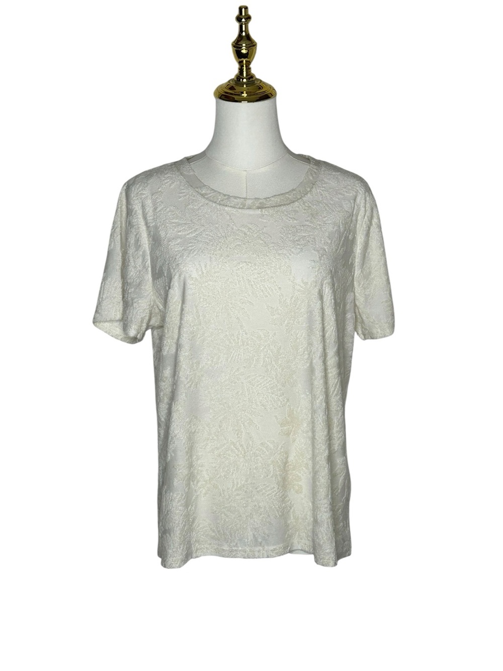 C&C California Ivory Short-Sleeve Floral Texture Top Coastal Grandma Sz XL NWT
